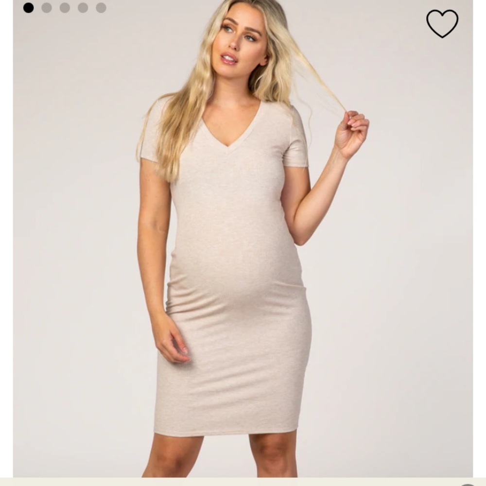 Cream color ribbed t-shirt maternity dress